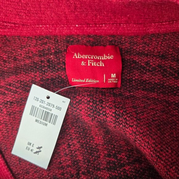 NWT Rare Abercrombie Cardigan Sweater M Red Black Plaid Knit Button Front Preppy - Picture 8 of 14